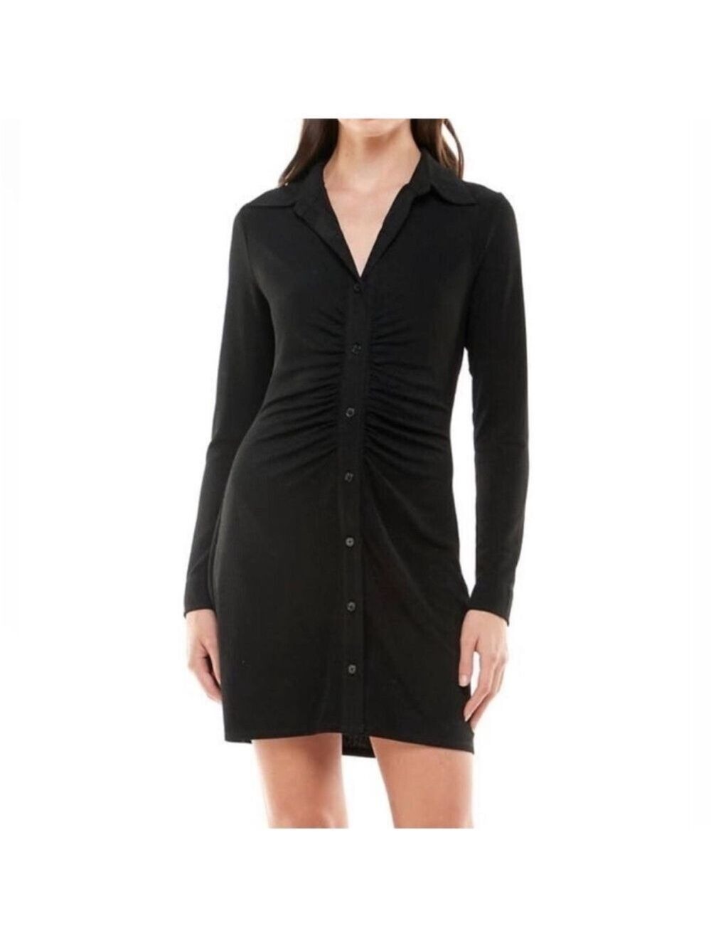 Abercrombie & Fitch Black Ruched Button-Front Mini Dress